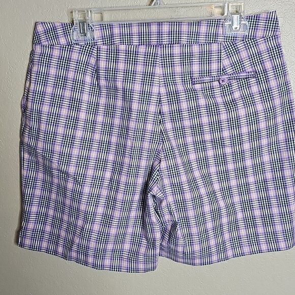 Lady Hagen 8 Purple Plaid Golf Bermuda Shorts W Bow Waist - Picture 4 of 9